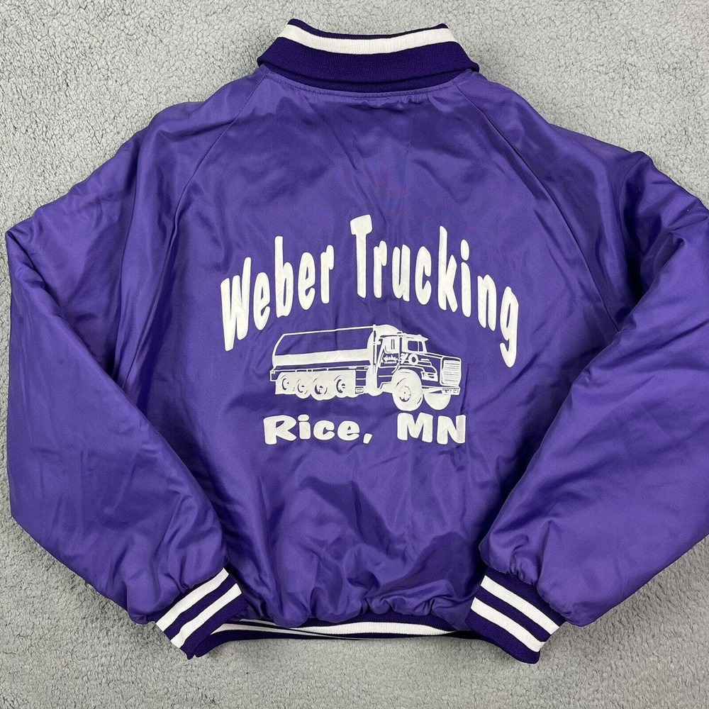 Vintage Weber Trucking Coat Satin Purple‎ Construction Jacket Rice Minnesota XXL